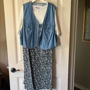 Floral Dress with Denim Vest
